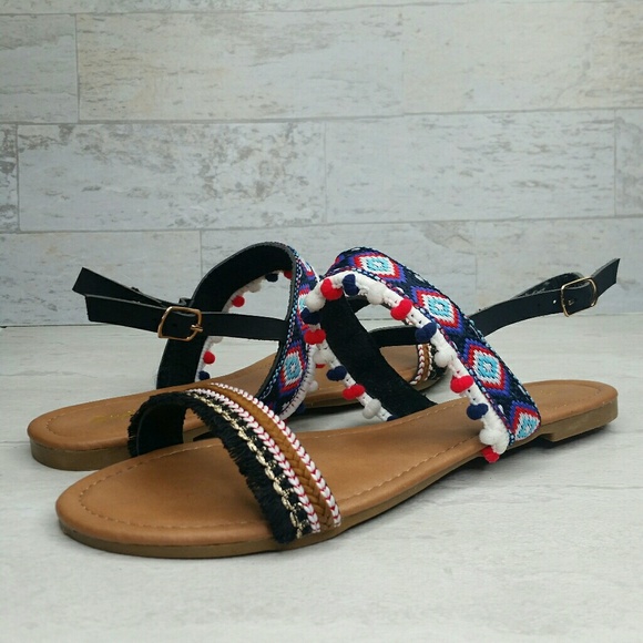 Mini Pom-Pom Embroidered Slingback Flat Sandal - Picture 6 of 6